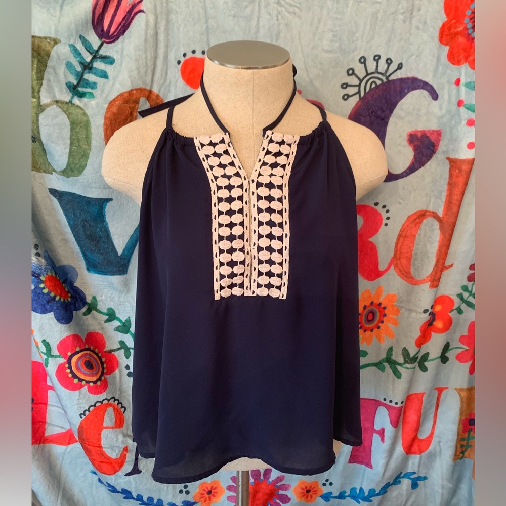 Sheer Navy Halter Top Tank EUC